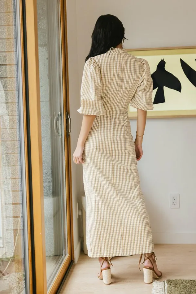 Alex Gingham Dress In Taupe Taupe Women Bohme Dresses