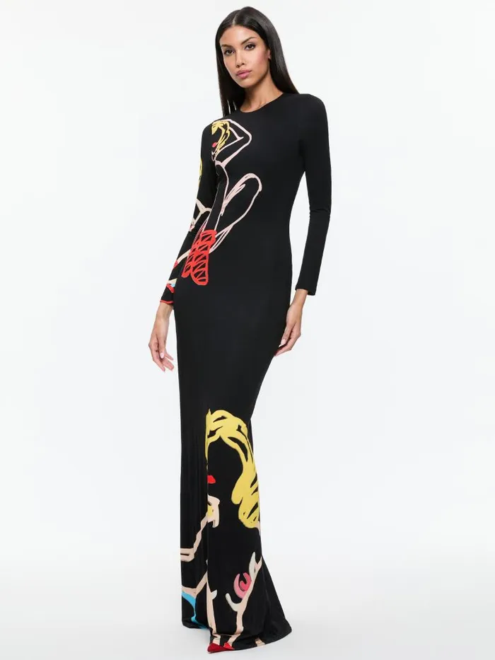 Alice Olivia AO X TOM WESSELMANN DELORA OPEN BACK MAXI DRESS Natural Beauty Women Dresses