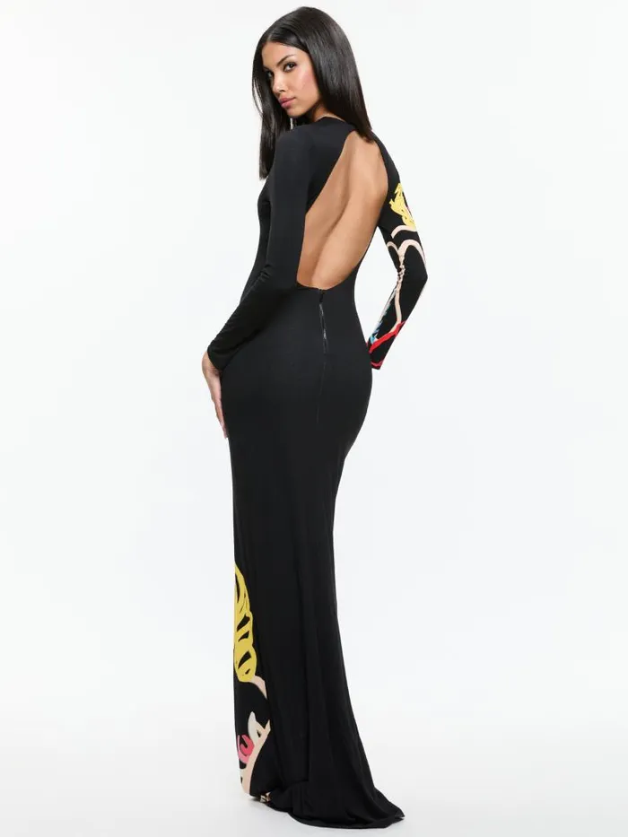 Alice Olivia AO X TOM WESSELMANN DELORA OPEN BACK MAXI DRESS Natural Beauty Women Dresses