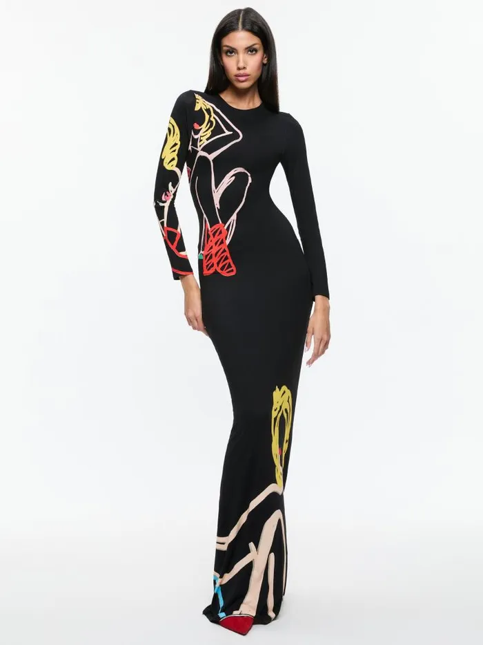 Alice Olivia AO X TOM WESSELMANN DELORA OPEN BACK MAXI DRESS Natural Beauty Women Dresses