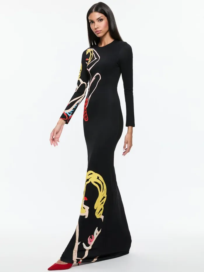 Alice Olivia AO X TOM WESSELMANN DELORA OPEN BACK MAXI DRESS Natural Beauty Women Dresses