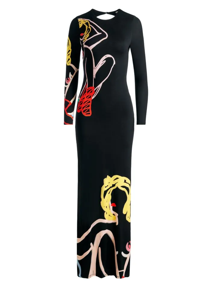 Alice Olivia AO X TOM WESSELMANN DELORA OPEN BACK MAXI DRESS Natural Beauty Women Dresses