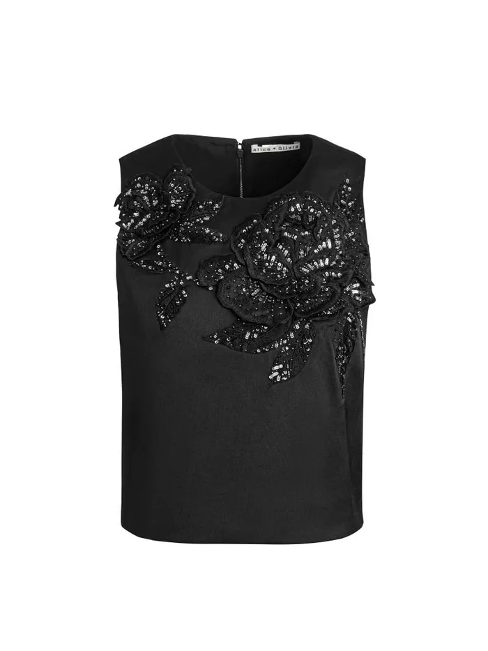 Alice Olivia AMAL EMBELLISHED TANK Le Parisien Blackgunmetal Women Tops