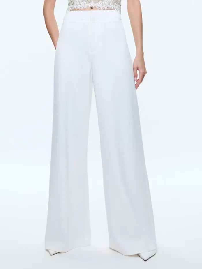 Alice Olivia ANDRA HIGH RISE WIDE LEG PANT Off White Women Pants