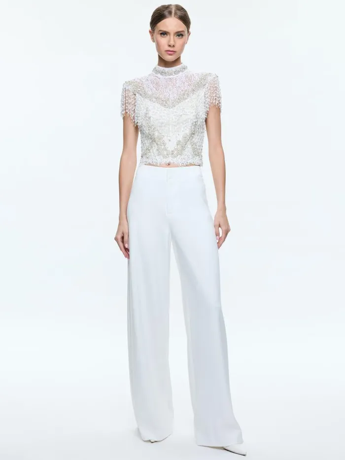 Alice Olivia ANDRA HIGH RISE WIDE LEG PANT Off White Women Pants
