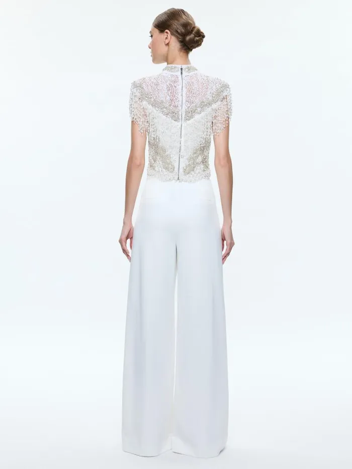 Alice Olivia ANDRA HIGH RISE WIDE LEG PANT Off White Women Pants