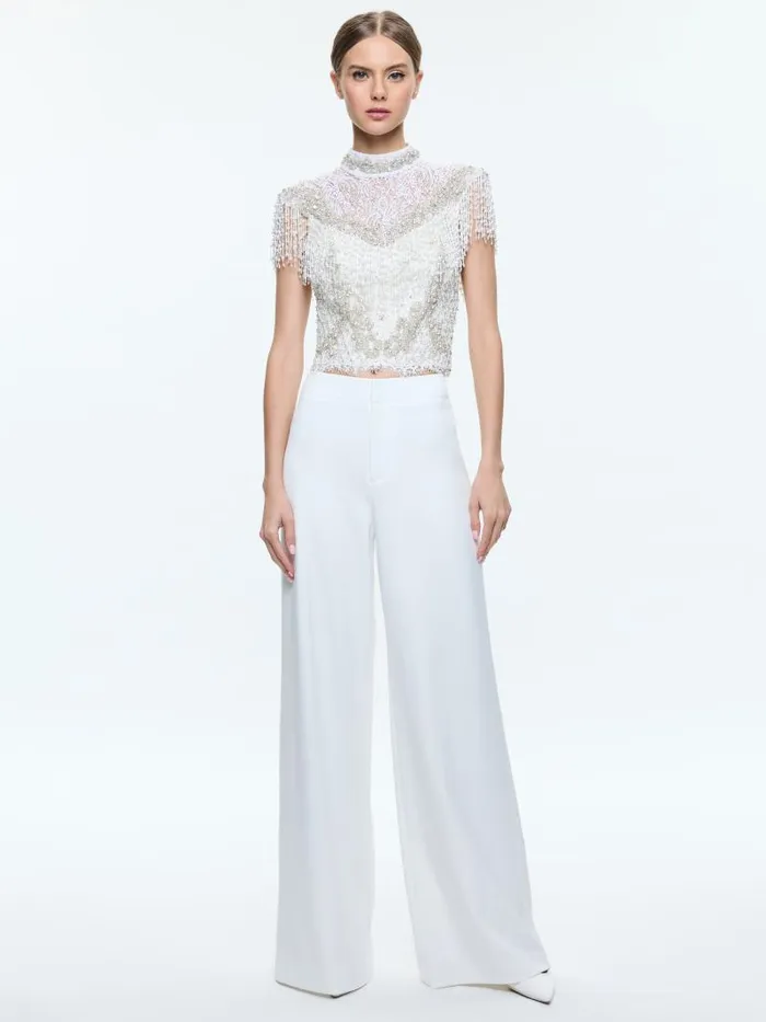 Alice Olivia ANDRA HIGH RISE WIDE LEG PANT Off White Women Pants