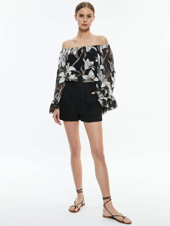 Alice Olivia ARDELIA OFF THE SHOULDER TOP Stargazer Black Lg Women Tops