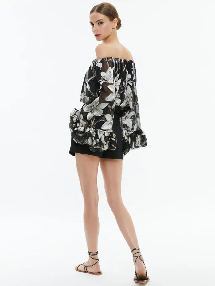 Alice Olivia ARDELIA OFF THE SHOULDER TOP Stargazer Black Lg Women Tops