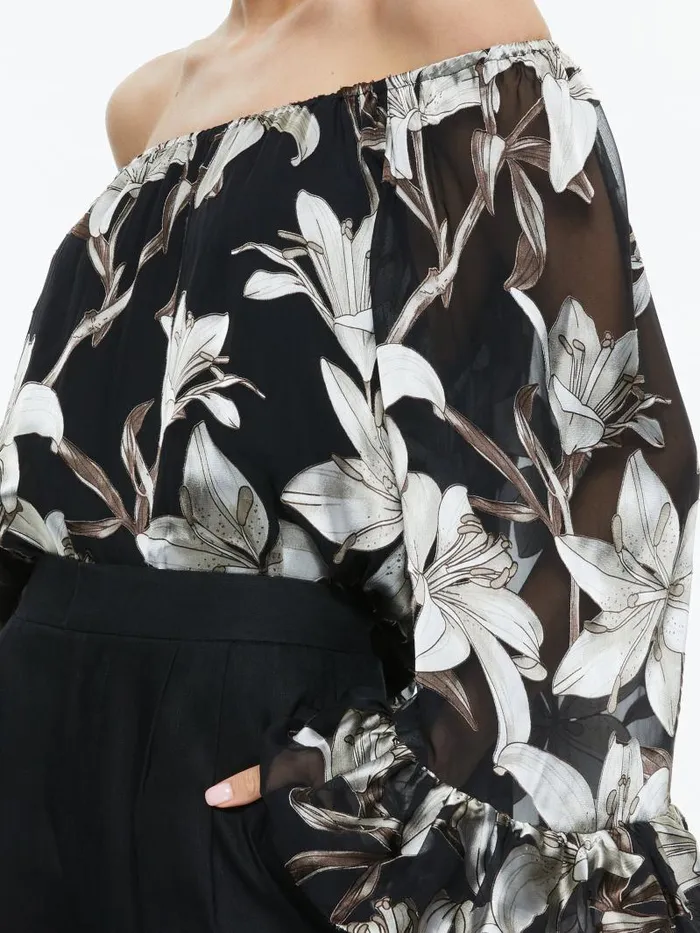 Alice Olivia ARDELIA OFF THE SHOULDER TOP Stargazer Black Lg Women Tops