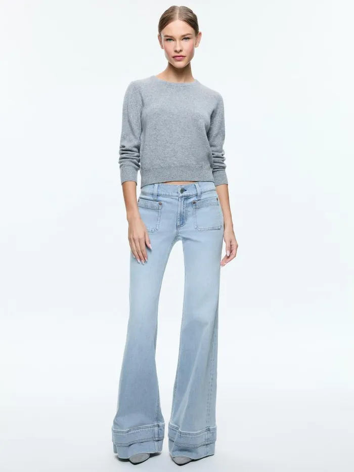 Alice Olivia BRIAN PATCH POCKET WIDE LEG DOUBLE HEM JEAN Leona Light Blue Women Jeans