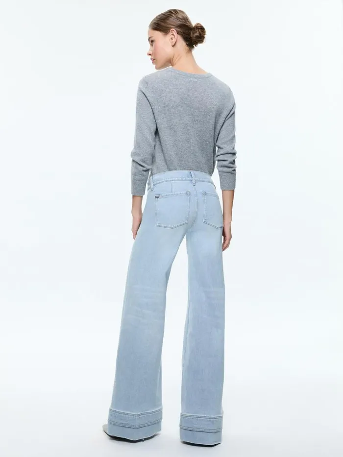 Alice Olivia BRIAN PATCH POCKET WIDE LEG DOUBLE HEM JEAN Leona Light Blue Women Jeans