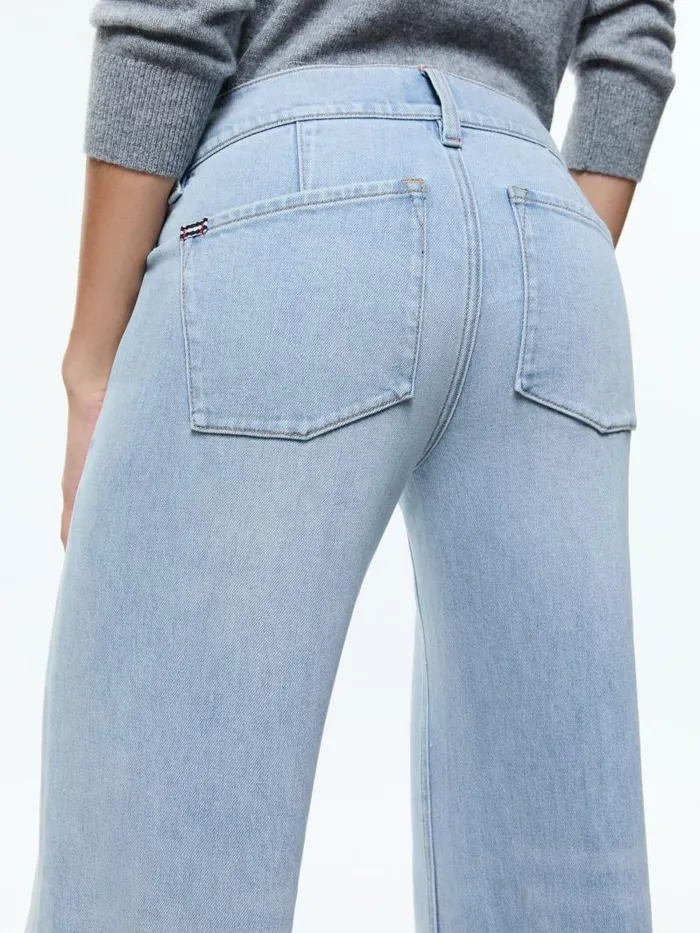 Alice Olivia BRIAN PATCH POCKET WIDE LEG DOUBLE HEM JEAN Leona Light Blue Women Jeans