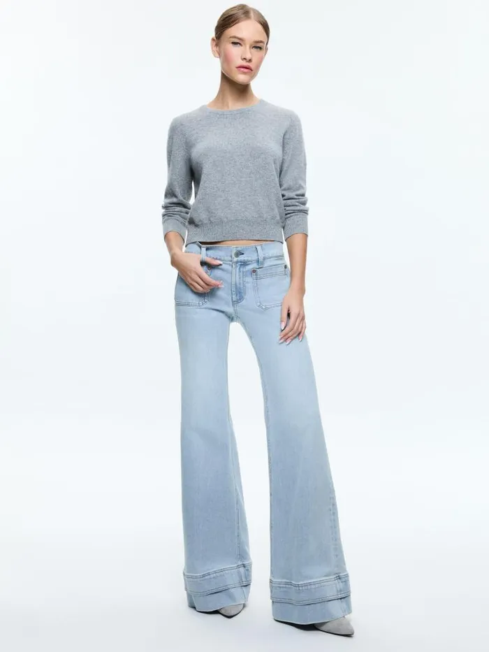 Alice Olivia BRIAN PATCH POCKET WIDE LEG DOUBLE HEM JEAN Leona Light Blue Women Jeans