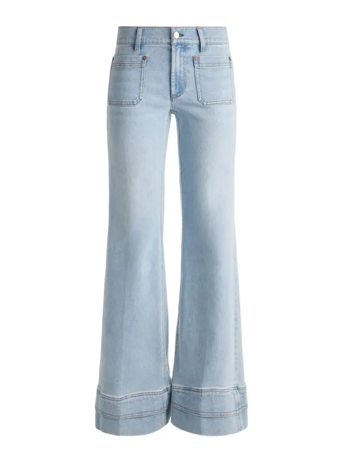 Alice Olivia BRIAN PATCH POCKET WIDE LEG DOUBLE HEM JEAN Leona Light Blue Women Jeans