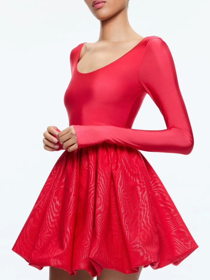 Alice Olivia CHARA BALLET NECK BUBBLE MINI DRESS Bright Ruby Women Dresses