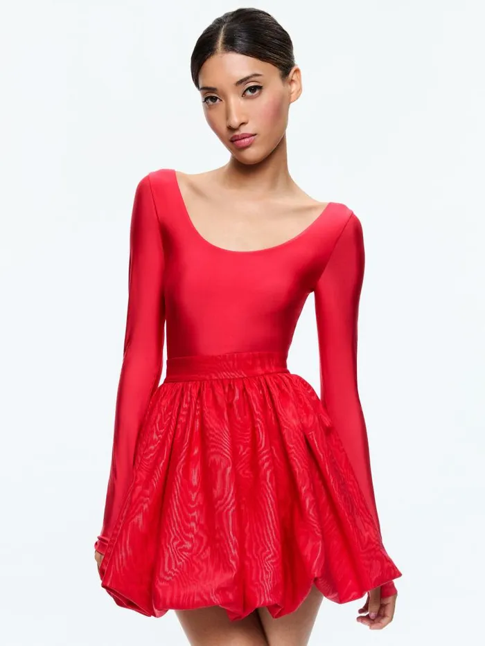 Alice Olivia CHARA BALLET NECK BUBBLE MINI DRESS Bright Ruby Women Dresses