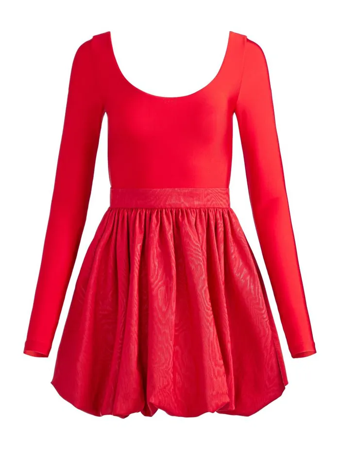 Alice Olivia CHARA BALLET NECK BUBBLE MINI DRESS Bright Ruby Women Dresses