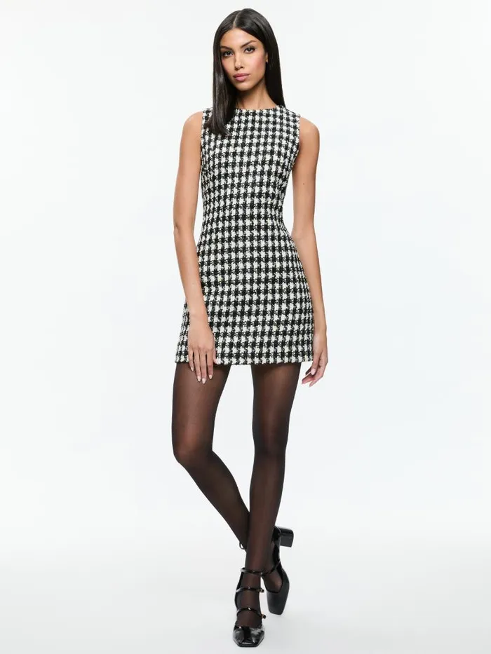 Alice Olivia CLYDE TWEED SHIFT DRESS Blackwhite Women Dresses