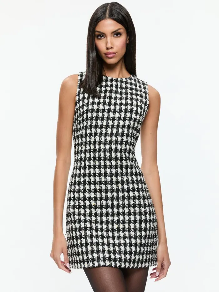 Alice Olivia CLYDE TWEED SHIFT DRESS Blackwhite Women Dresses