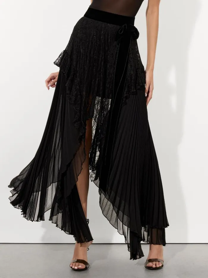 Alice Olivia CORALIA MIDI SKIRT WITH BOW BELT Black Women Skirts