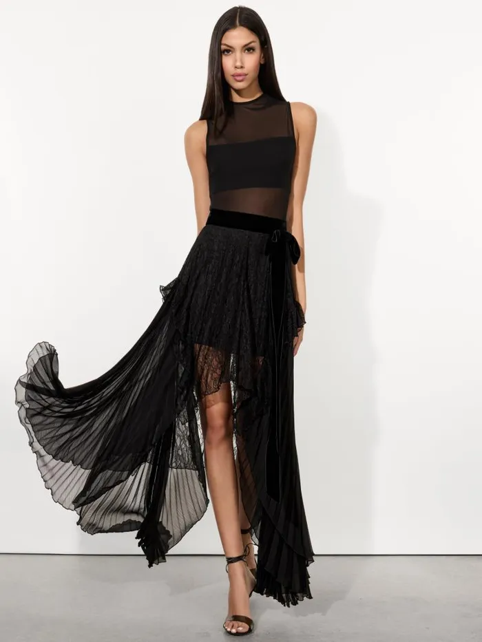 Alice Olivia CORALIA MIDI SKIRT WITH BOW BELT Black Women Skirts