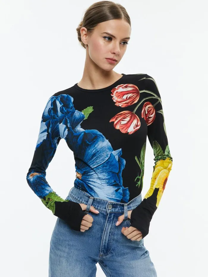 Alice Olivia DELAINA LONG SLEEVE TOP Italian Landscape Women Tops