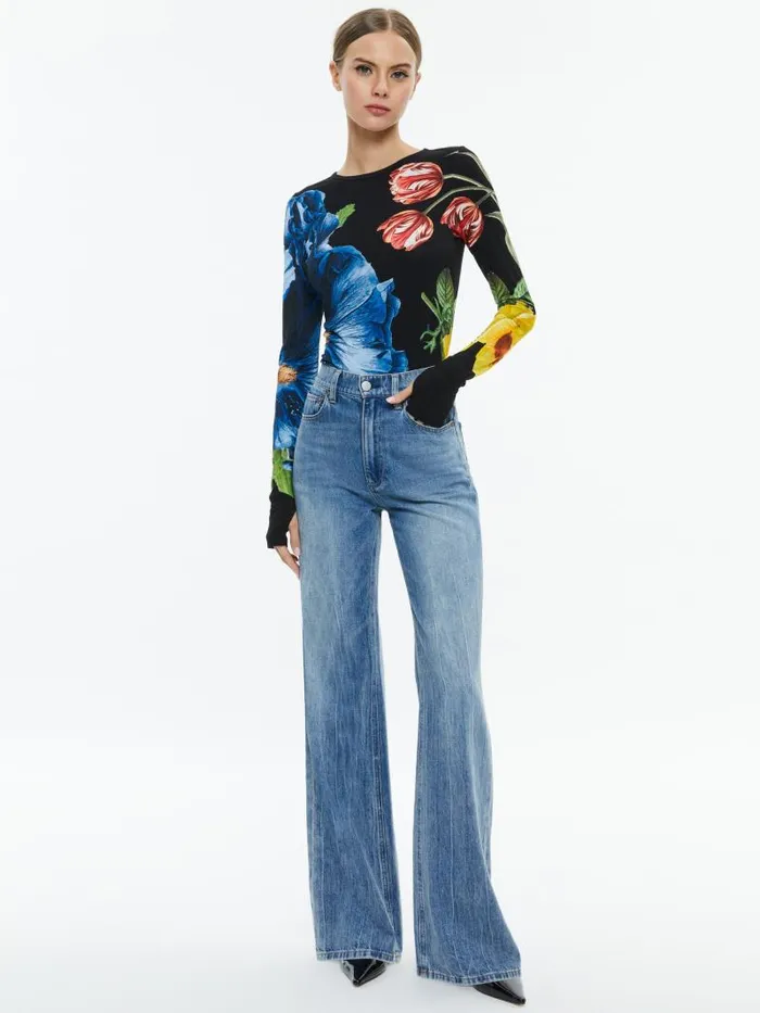 Alice Olivia DELAINA LONG SLEEVE TOP Italian Landscape Women Tops