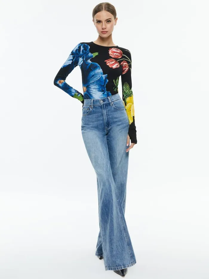 Alice Olivia DELAINA LONG SLEEVE TOP Italian Landscape Women Tops