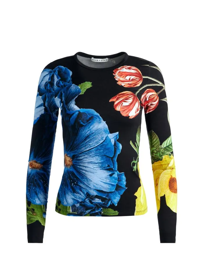 Alice Olivia DELAINA LONG SLEEVE TOP Italian Landscape Women Tops