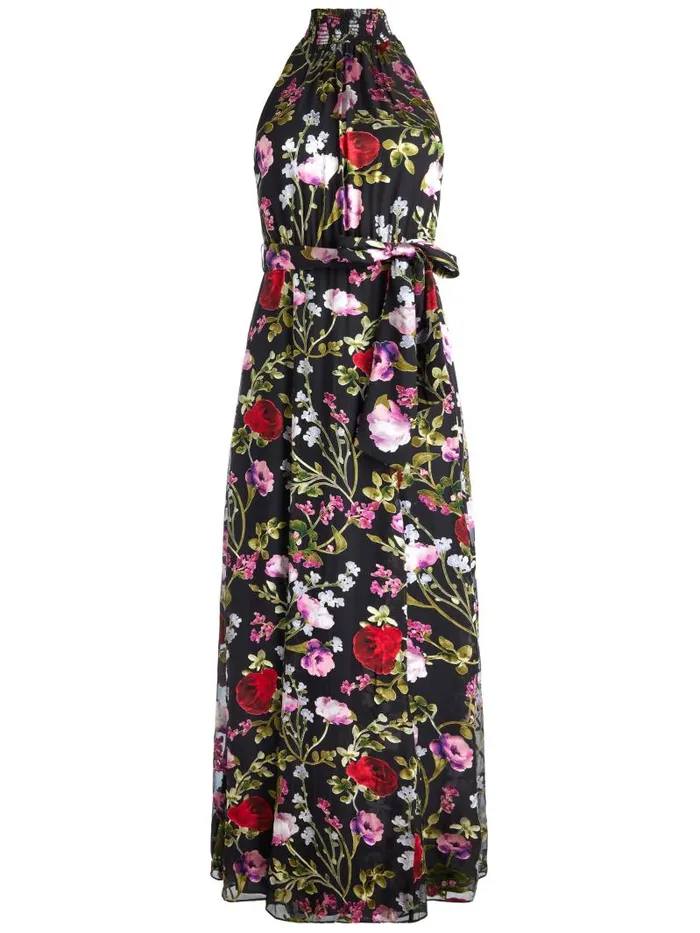 Alice Olivia DITA SMOCKED NECK GODET BURNOUT MAXI DRESS Floral Dreams Women Dresses