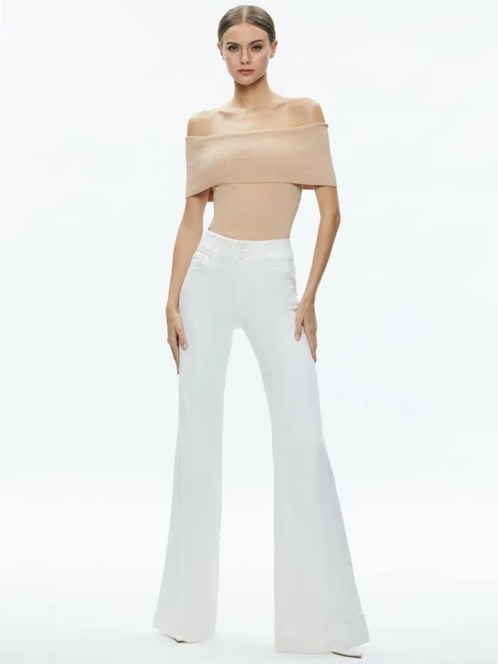Alice Olivia DOLAN FOLDOVER SLEEVELESS PULLOVER Almond Women Tops