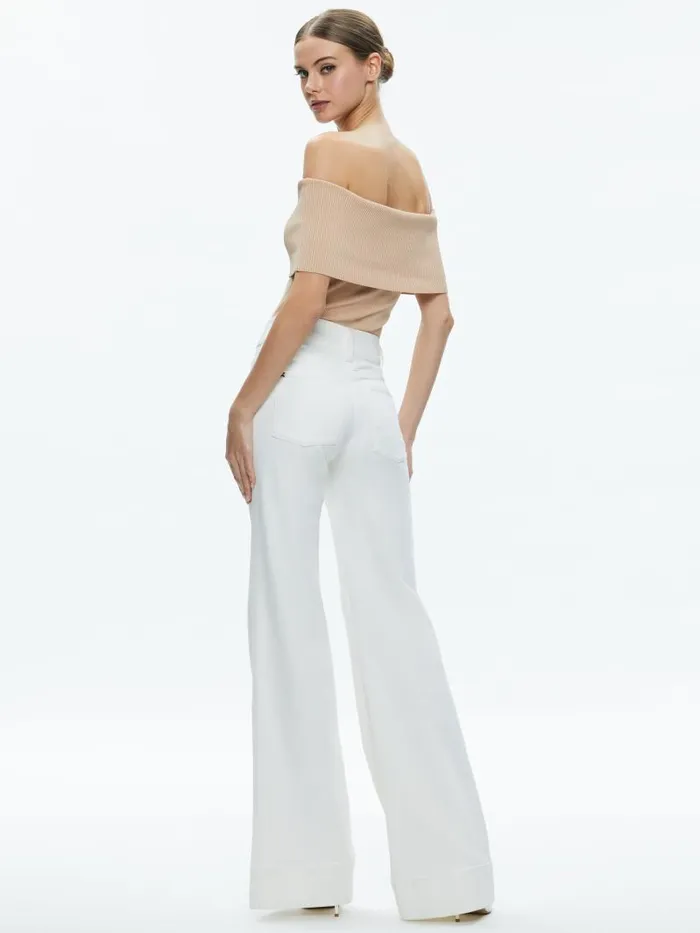 Alice Olivia DOLAN FOLDOVER SLEEVELESS PULLOVER Almond Women Tops