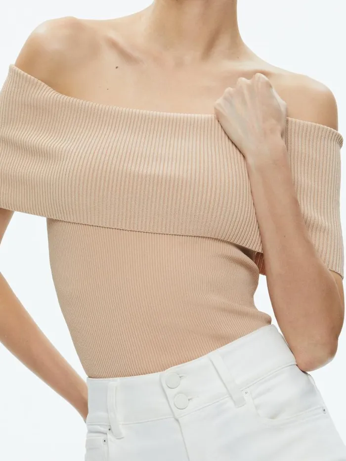 Alice Olivia DOLAN FOLDOVER SLEEVELESS PULLOVER Almond Women Tops