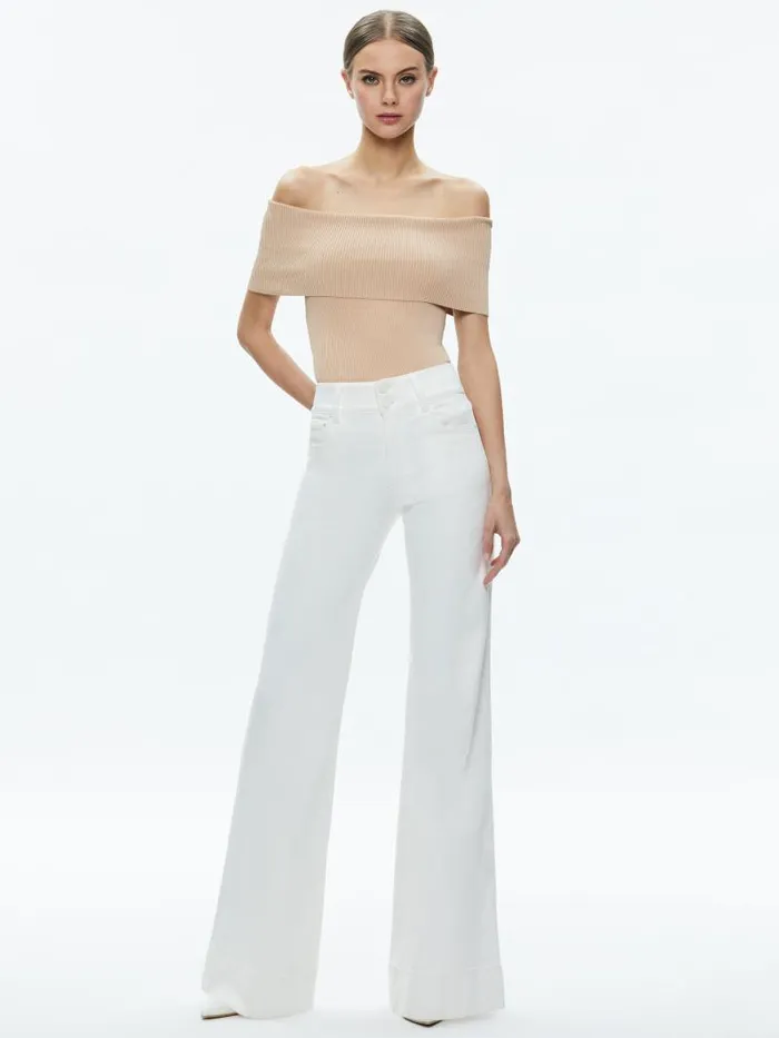 Alice Olivia DOLAN FOLDOVER SLEEVELESS PULLOVER Almond Women Tops