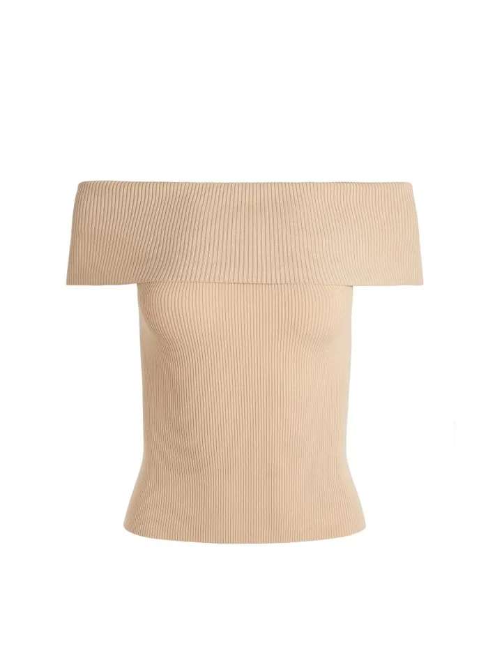 Alice Olivia DOLAN FOLDOVER SLEEVELESS PULLOVER Almond Women Tops