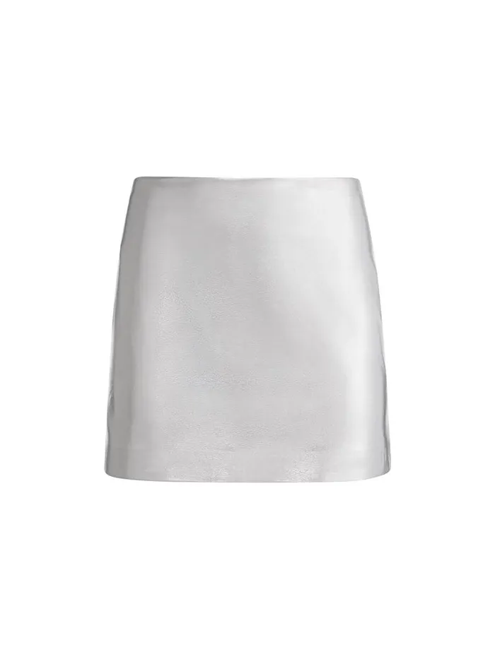 Alice Olivia ELANA VEGAN LEATHER MINI SKIRT Silver Women Skirts