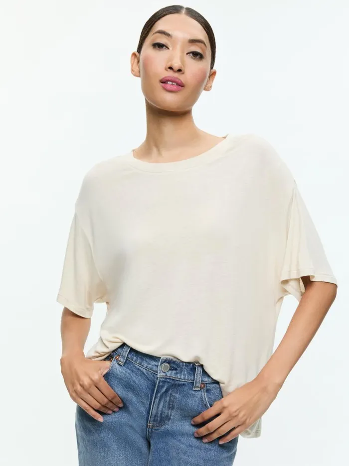Alice Olivia EVAN OVERSIZED TEE Oatmeal Women Tops