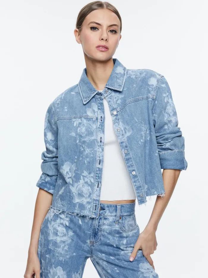 Alice Olivia FINELY RAW HEM BUTTON DOWN Lotus Floral Women Tops