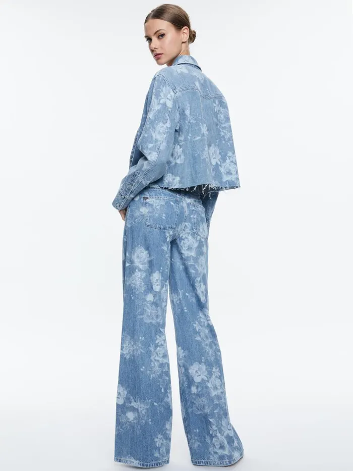 Alice Olivia FINELY RAW HEM BUTTON DOWN Lotus Floral Women Tops
