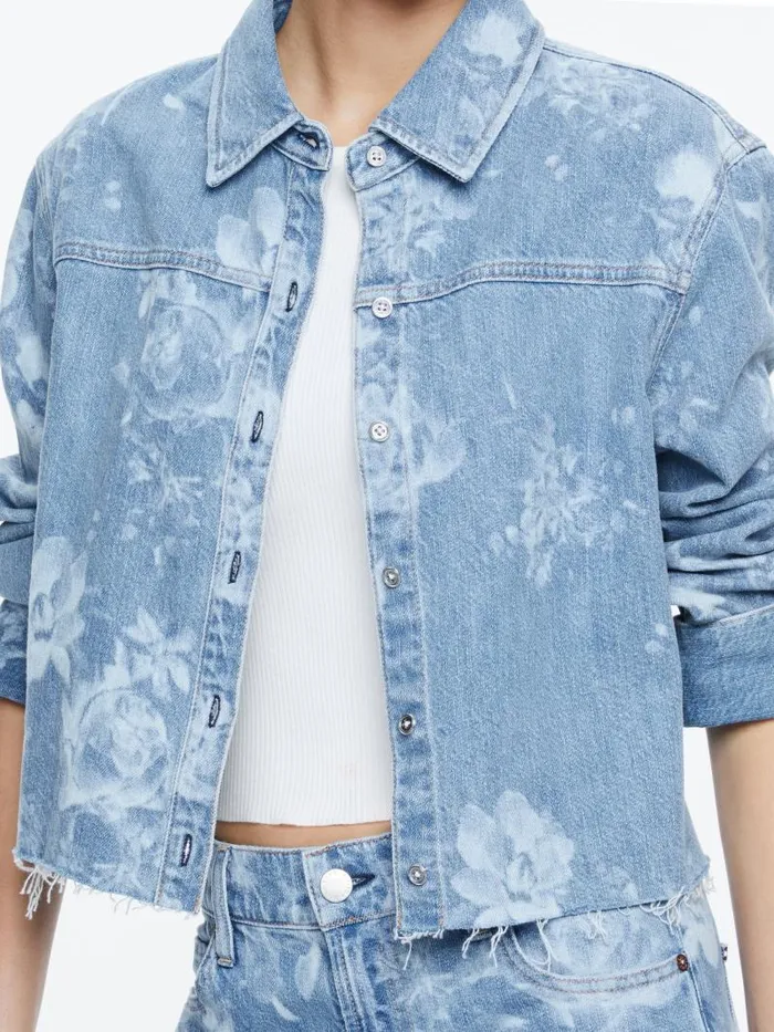 Alice Olivia FINELY RAW HEM BUTTON DOWN Lotus Floral Women Tops