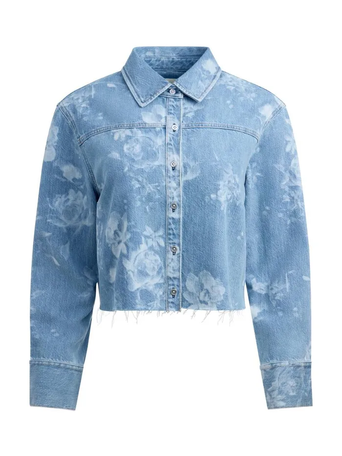 Alice Olivia FINELY RAW HEM BUTTON DOWN Lotus Floral Women Tops
