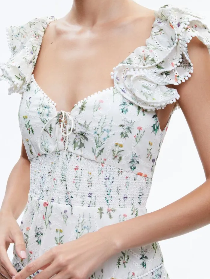 Alice Olivia HARTFORD SMOCKED BUSTIER TIERED MINI DRESS Georgia Floral Women Dresses