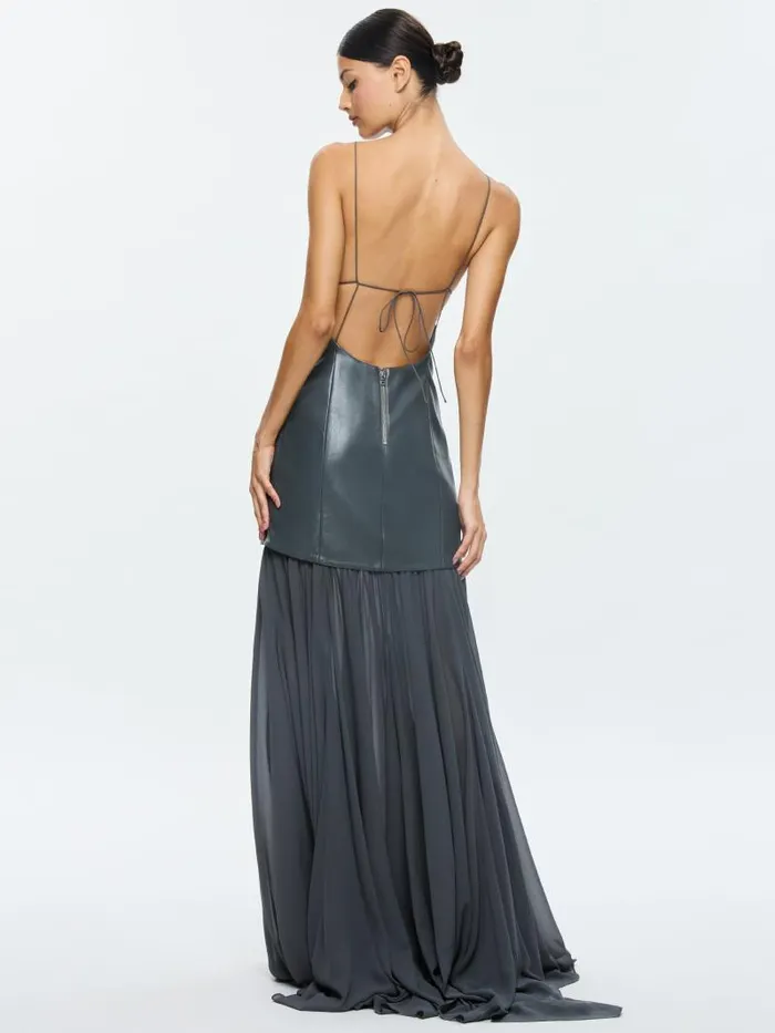 Alice Olivia HIROKO OPEN BACK MAXI DRESS Charcoal Women Dresses