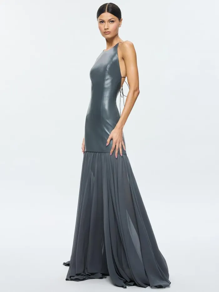 Alice Olivia HIROKO OPEN BACK MAXI DRESS Charcoal Women Dresses