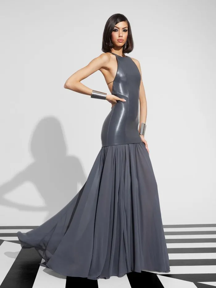 Alice Olivia HIROKO OPEN BACK MAXI DRESS Charcoal Women Dresses
