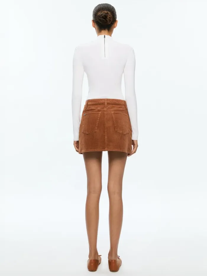 Alice Olivia JOSS HIGH RISE BUTTON FRONT CORDUROY SKIRT Camel Women Skirts