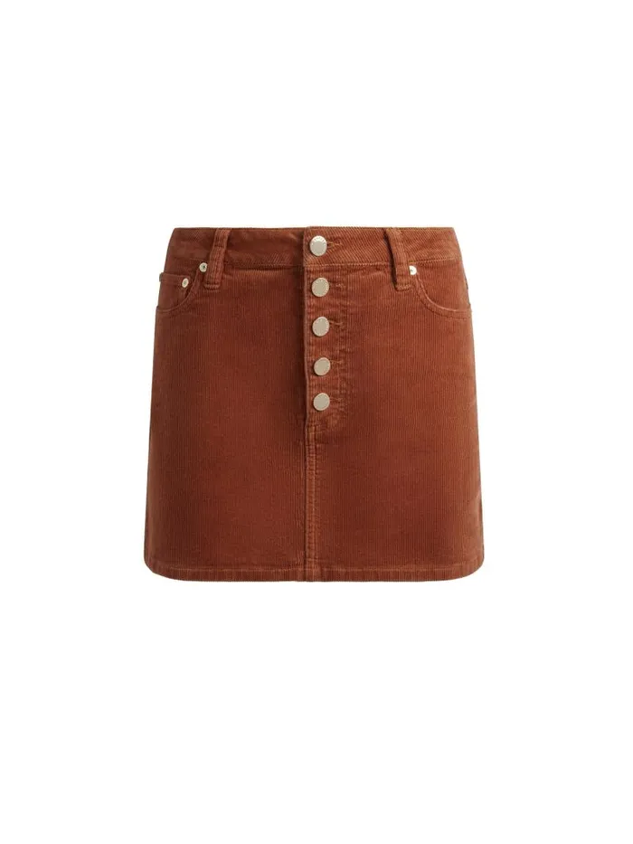 Alice Olivia JOSS HIGH RISE BUTTON FRONT CORDUROY SKIRT Camel Women Skirts
