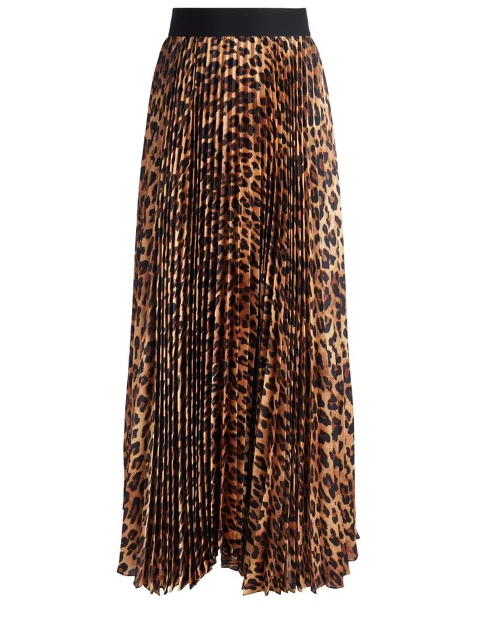 Alice Olivia KATZ MAXI PLEATED SKIRT Spotted Leopard Dark Tan Women Skirts
