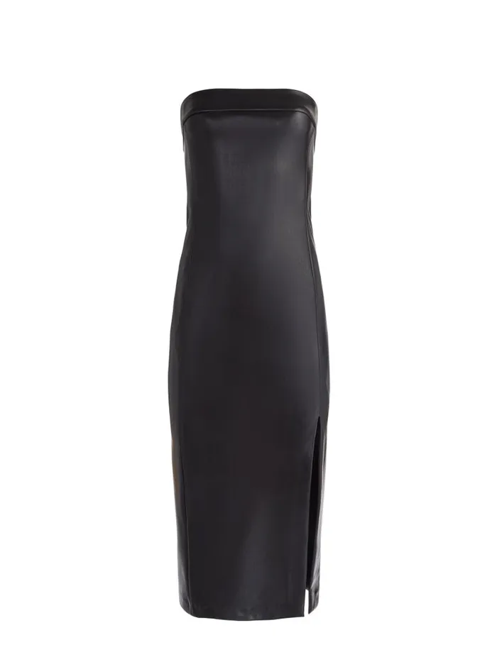 Alice Olivia KELLY VEGAN LEATHER HIGH SLIT MIDI DRESS Black Women Dresses